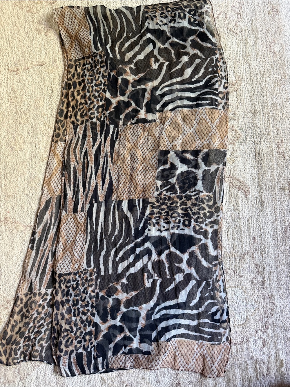 Animal Print Lightweight Oblong Scarf - Neutral Safari Patchwork 100% Rayon